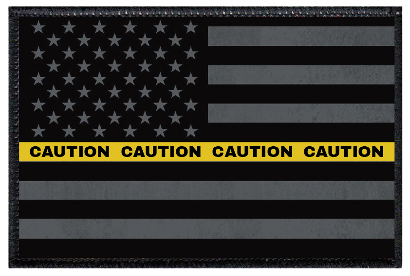 Caution USA Blk Flag